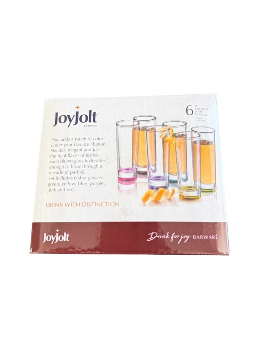 JoyJolt Barware Colored Shot Glass Set. BRAND NEW